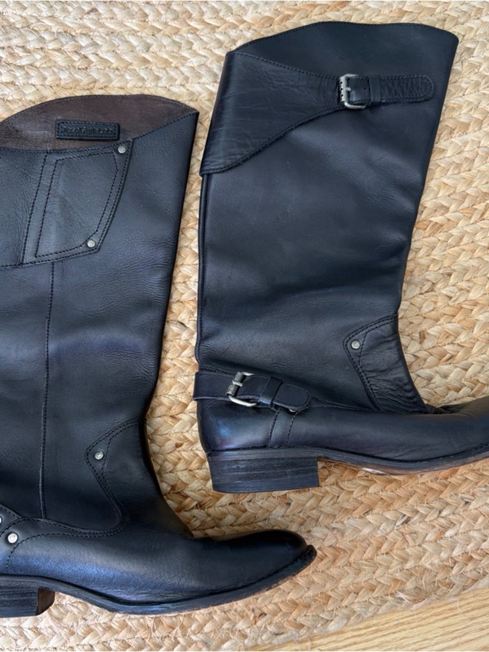 Black Leather Combat & Moto Boots - Classic Tall Riding Style